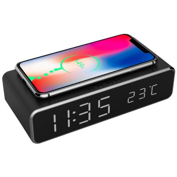 Gembird DAC-WPC-01, Digitaler Wecker, Rechteck, Schwarz, Aluminium, 12/24 h, iPhone X/XS/XR, iPhone 8, Galaxy S8/S7/S6