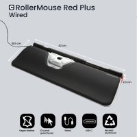 Contour Design RollerMouse Red Plus, Thin Client, Wired - zentriertes Zeigegerät - ergonomisch - für Rechts- und Linkshänder - kabelgebunden - USB-C, Beidhändig, USB Typ-C, 2800 DPI, Schwarz, Silber