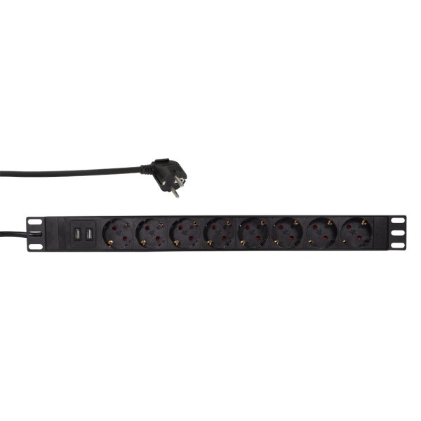 LogiLink PDU8C02, Standard, 1U, Aluminium, Schwarz, 8 AC-Ausgänge, Typ F