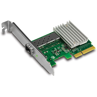 TRENDnet TEG-10GECSFP, Eingebaut, Kabelgebunden, PCI Express, Faser, 10000 Mbit/s, Grün, Silber