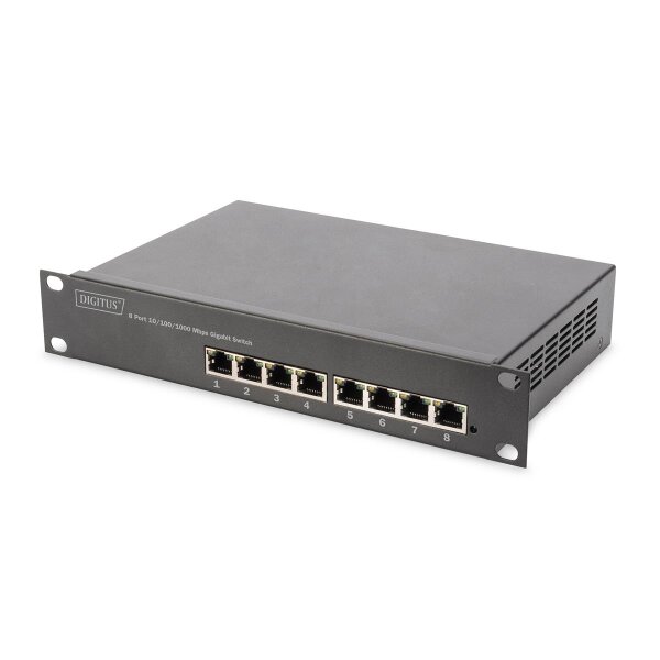 DIGITUS 8-Port Gigabit PoE Netzwerkswitch, 10 Zoll, L2 managed, 80 W, af/at