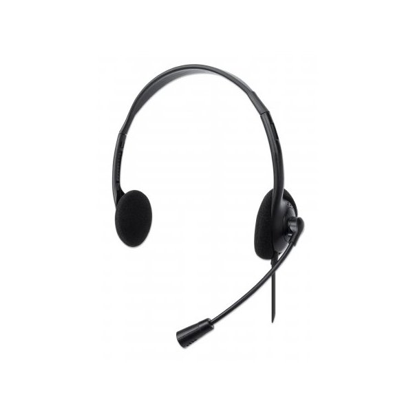 Manhattan Stereo USB-Headset, Federleichtes, ohraufliegendes Design (On-Ear), kabelgebunden, USB-A-Stecker, verstellbares Mikrofon, schwarz, Retail-Verpackung, Kabelgebunden, Büro/Callcenter, 71 g, Kopfhörer, Schwarz