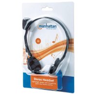 Manhattan Stereoheadset, Federleichtes Design, integriertes Mikrofon, Lautstärkeregler im Kabel integriert, Kabelgebunden, 20 - 20000 Hz, Anrufe/Musik, 75 g, Kopfhörer, Schwarz, Silber