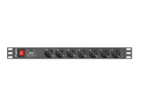 Lanberg PDU-07F-0200-IEC-BK, 1U, Horizontal, Schwarz, 7 AC-Ausgänge, Typ F, C14-Koppler