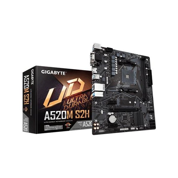 Gigabyte A520M S2H Mainboard - Unterstützt AMD Ryzen 5000 Serie AM4 CPUs, 4+3 Phasen reines digitales VRM, bis zu 5100MHz DDR4 (OC), PCIe 3.0 x4 M.2, GbE LAN, USB 3.2 Gen 1, AMD, Sockel AM4, 3rd Generation AMD Ryzen™ 3, Sockel AM4, 64 GB, DDR4-SDRAM