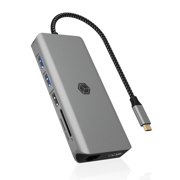 ICY BOX IB-DK4061-CPD, Kabelgebunden, USB 3.2 Gen 1 (3.1 Gen 1) Type-C, 100 W, 3,5 mm, 10,100,1000 Mbit/s, Grau