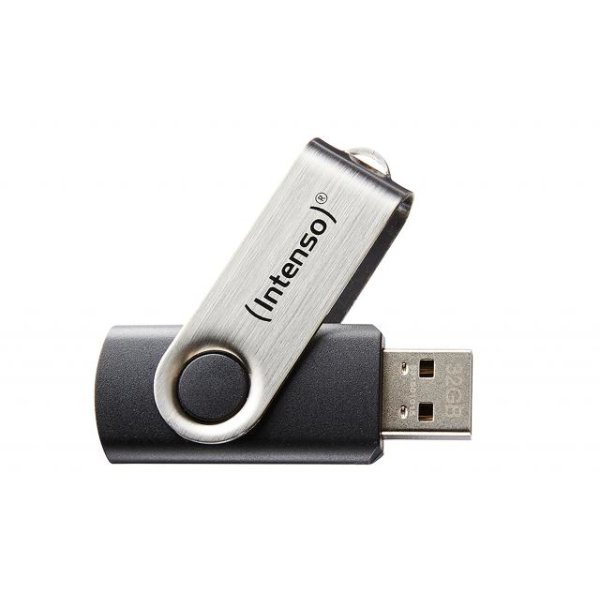 Intenso Basic Line, 64 GB, USB Typ-A, 2.0, 28 MB/s, Drehring, Schwarz, Silber