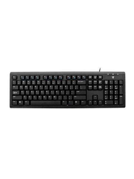 V7 USB/PS2 Tastatur schwarz – TUV-GS, Volle Größe (100%), Kabelgebunden, USB, QWERTZ, Schwarz