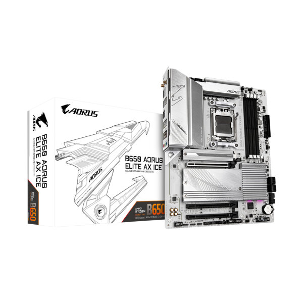 Gigabyte B650 AORUS ELITE AX ICE, AMD, Sockel AM5, AMD Ryzen™ 7, Sockel AM5, 192 GB, DDR5-SDRAM