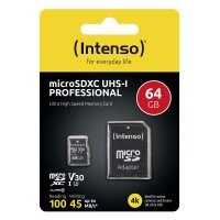 Intenso 3433490, 64 GB, MicroSDXC, Klasse 10, UHS-I, 100 MB/s, 45 MB/s