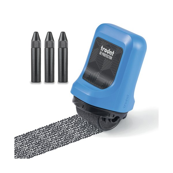 TRODAT ID Protector Tintenroller Inkl. 3 Nachfülltinten Schwarz, Himmelblau, Kissen Schwarz, Blau, 50 mm, 80 mm, 55,2 g