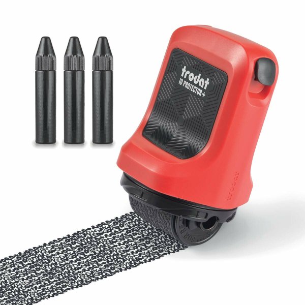 TRODAT ID Protector Tintenroller Inkl. 3 Nachfülltinten Schwarz, Feuerrot, Kissen Schwarz, Rot, 50 mm, 80 mm, 55,2 g