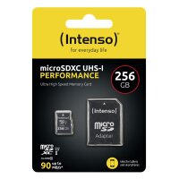 Intenso microSD 256GB UHS-I Perf CL10| Performance, 256 GB, MicroSD, Klasse 10, UHS-I, 90 MB/s, Class 1 (U1)