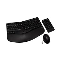 V7 Wireless Desktop Combo mit ergonomischer Tastatur, Maus und Nummernblock, Volle Größe (100%), Kabellos, RF Wireless, Schwarz, Maus enthalten