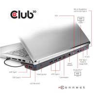 Club 3D USB Type C 3.2 Gen1 Triple Display Dynamic PD Charging Dock 100W PD Power charger, Andocken, USB 3.2 Gen 1 (3.1 Gen 1) Type-C, Schwarz, Lenovo Dell Acer Asus. MSI. Toshiba Apple HP Razer, Meets ROHS, FCC, and CE EMI requirements