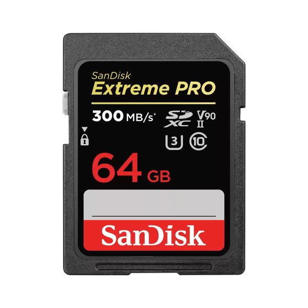 SanDisk Extreme PRO, 64 GB, SDXC, Klasse 10, UHS-II, 300 MB/s, 260 MB/s