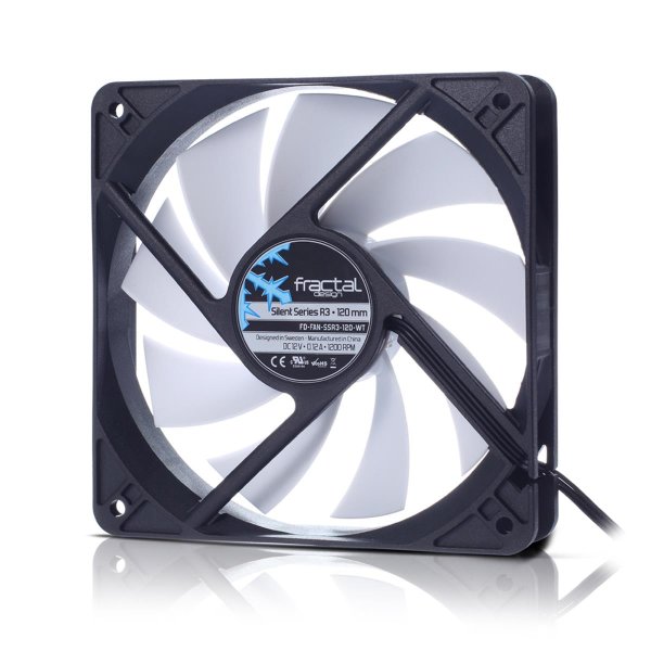 Fractal Design Silent Series R3 120 mm, Ventilator, 12 cm, 1200 RPM, 20,5 dB, 46,5 cfm, Schwarz, Weiß