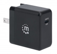 Manhattan GaN Power Delivery USB-Ladegerät 65 W, USB-Netzteil mit ultrakompakter GaN-Technologie, USB-C Power Delivery-Port (PD 3.0) mit bis zu 65 W, auswechselbare Stecker für EU, UK & US, schwarz, Schwarz