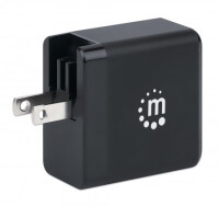 Manhattan GaN Power Delivery USB-Ladegerät 65 W, USB-Netzteil mit ultrakompakter GaN-Technologie, USB-C Power Delivery-Port (PD 3.0) mit bis zu 65 W, auswechselbare Stecker für EU, UK & US, schwarz, Schwarz