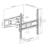 Manhattan TV-Wandhalterung, neigbar, schwenkbar und horizontal nachjustierbar, 100 x 100 mm, 400 x 400 mm, -15 - 3°, -60 - 60°, Stahl, Schwarz