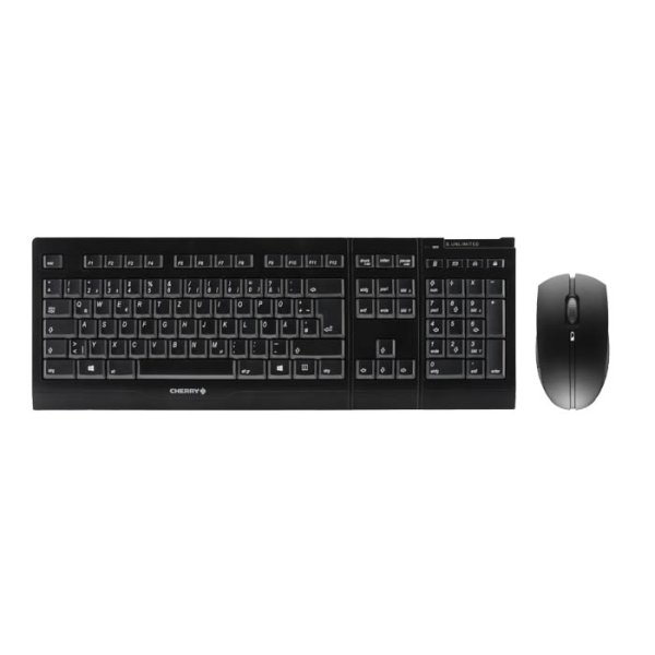 Cherry B. UNLIMITED 3.0 Kabelloses Desktopset, Schwarz, USB (QWERTZ - DE), Volle Größe (100%), Kabellos, RF Wireless, Mechanischer Switch, Schwarz, Maus enthalten