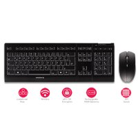 Cherry B. UNLIMITED 3.0 Kabelloses Desktopset, Schwarz, USB (QWERTZ - DE), Volle Größe (100%), Kabellos, RF Wireless, Mechanischer Switch, Schwarz, Maus enthalten