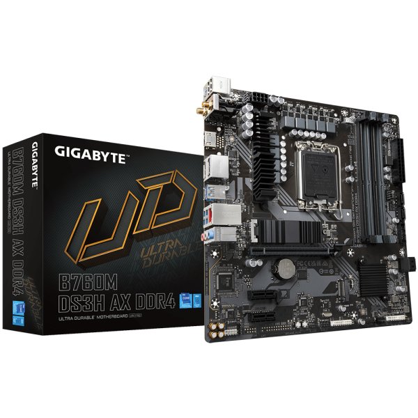 Gigabyte B760M DS3H AX DDR4, Intel, LGA 1700, Intel® Celeron®, Intel® Core™ i3, Intel® Core™ i5, Intel® Core™ i7, Intel® Core™ i9,..., LGA 1700, 128 GB, DDR4-SDRAM