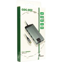 Inter-Tech GDC-802, USB 3.2 Gen 1 (3.1 Gen 1) Type-C, 100 W, IEEE 802.1Q, IEEE 802.3ab, IEEE 802.3az, IEEE 802.3u, IEEE 802.3x, Grau, MMC, MicroSD (TransFlash), 30 Hz