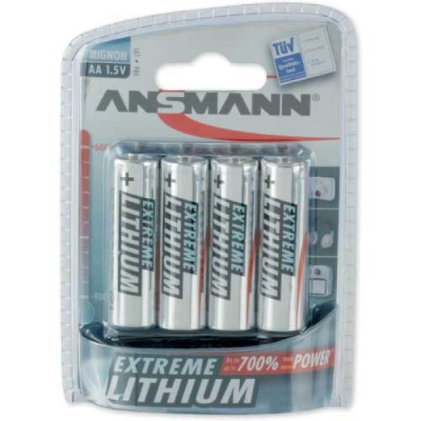 Ansmann Extreme Lithium AA Mignon, Einwegbatterie, Lithium, 4 Stück(e), 10 Jahr(e), Silber, -40 - 60 °C