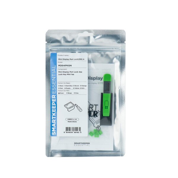 Smart Keeper MD04PKGN, Schnittstellenblockierung + Schlüssel, Mini DisplayPort, Grün, Kunststoff, 1 Stück(e), Polybag