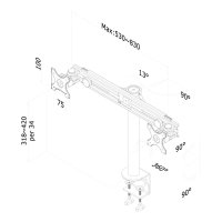 Neomounts Monitor-Tischhalterung, Klemme, 8 kg, 48,3 cm (19"), 76,2 cm (30"), 100 x 100 mm, Schwarz