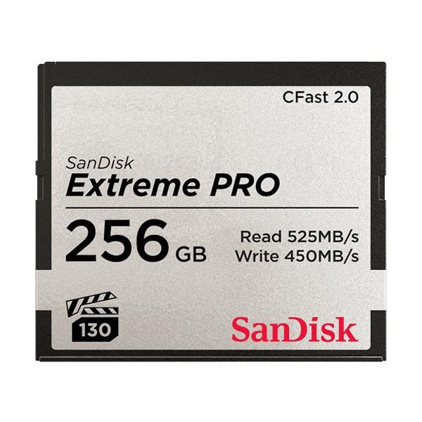 SanDisk Extreme Pro, 256 GB, CFast 2.0, 525 MB/s, 450 MB/s, Schwarz, Silber