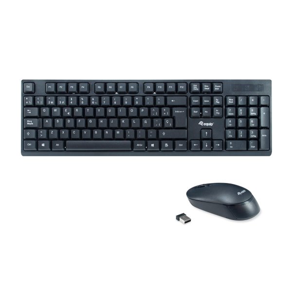 Equip Kabelloses Tastatur und Mausset, ES Layout (QWERTY), Volle Größe (100%), Kabellos, RF Wireless, QWERTY, Schwarz, Maus enthalten