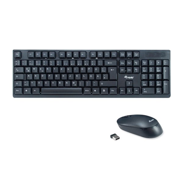 Equip Kabelloses Tastatur- und Mausset, DE Layout (QWERTZ), Volle Größe (100%), Kabellos, RF Wireless, QWERTZ, Schwarz, Maus enthalten