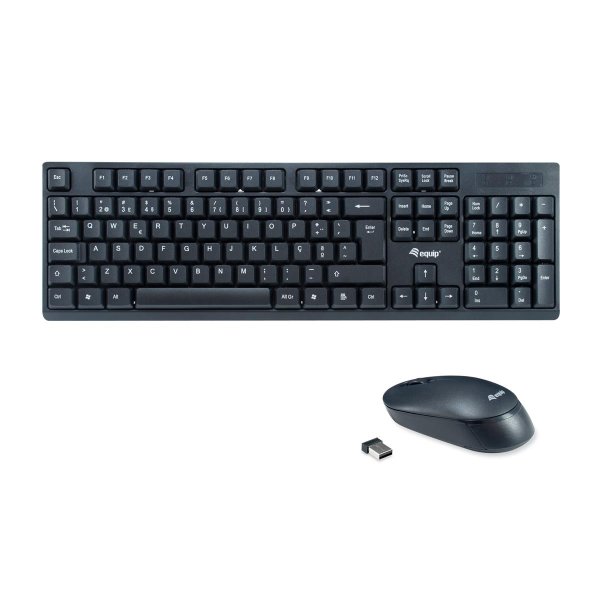 Equip Kabelloses Tastatur und Mausset, PT Layout (QWERTY), Volle Größe (100%), Kabellos, RF Wireless, QWERTY, Schwarz, Maus enthalten