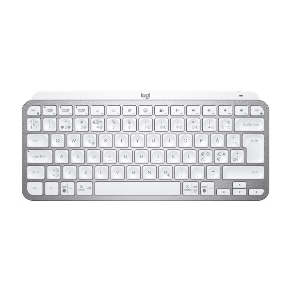 Logitech MX Keys Mini, Mini, Kabellos, RF Wireless + Bluetooth, Scherenschalter, QWERTY, Grau