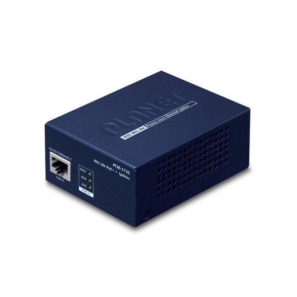 Planet POE-173S, IEEE 802.3, IEEE 802.3ab, IEEE 802.3at, IEEE 802.3bt, IEEE 802.3u, 10/100/1000Base-T(X), Cat5/Cat5e/Cat6, Schwarz, PoE, 48 - 56 V