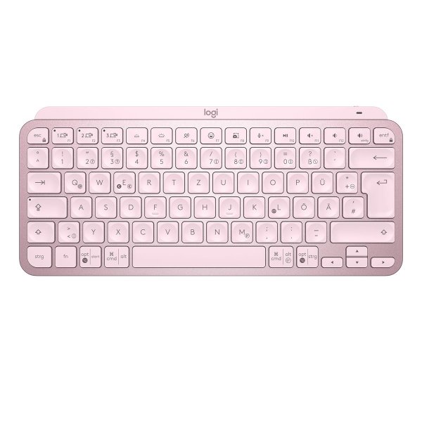 Logitech MX Keys Mini Minimalist Wireless Illuminated Keyboard, Mini, Kabellos, RF Wireless + Bluetooth, QWERTZ, LED, Pink