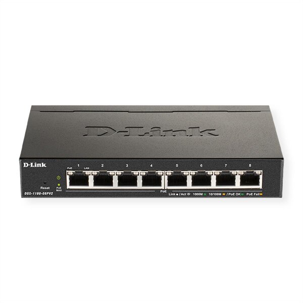 D-Link DGS-1100-08PV2, Managed, L2/L3, Gigabit Ethernet (10/100/1000), Vollduplex, Power over Ethernet (PoE)