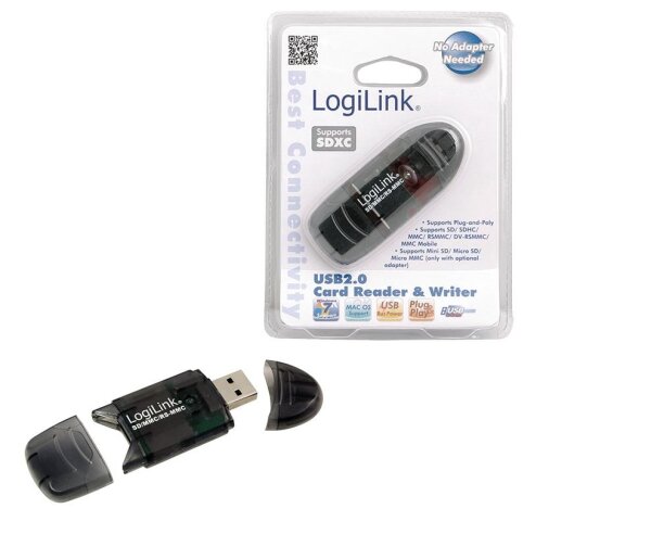 LogiLink Cardreader USB 2.0 Stick external for SD/MMC, Schwarz, 480 Mbit/s, USB 2.0