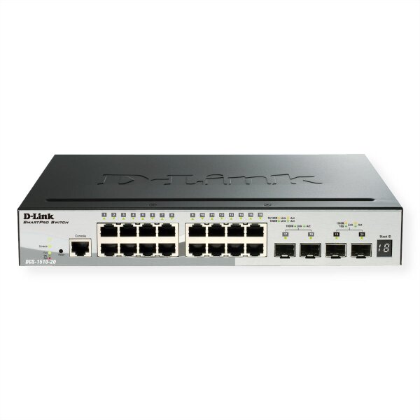 D-Link DGS-1510-20/E, Managed, L2/L3, Gigabit Ethernet (10/100/1000), Vollduplex, Rack-Einbau, 1U