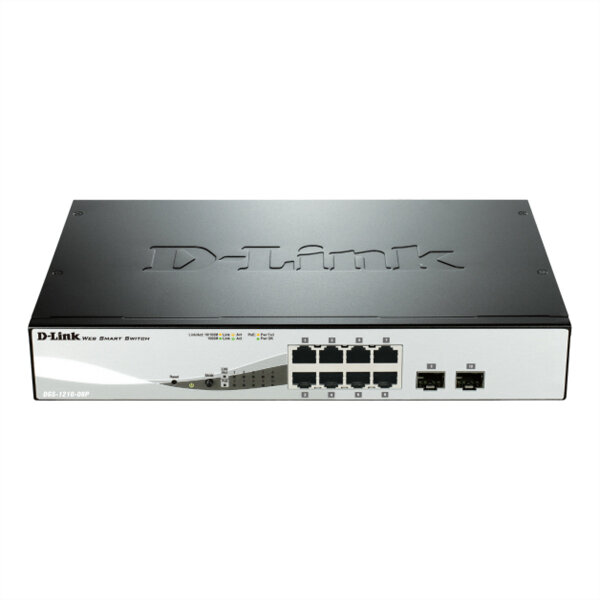 D-Link DGS-1210-08P, Managed, L2, Gigabit Ethernet (10/100/1000), Vollduplex, Power over Ethernet (PoE), Rack-Einbau