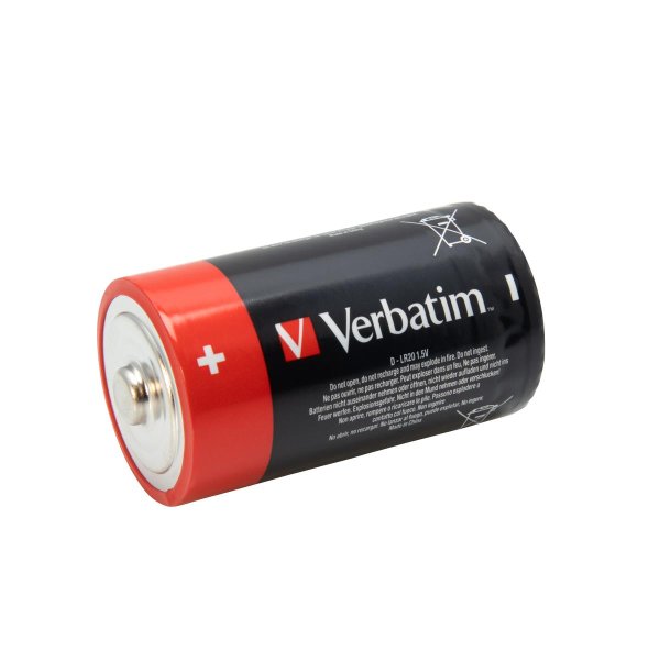 Verbatim D-Alkalibatterien, Einwegbatterie, Alkali, 1,5 V, 2 Stück(e), Mehrfarbig, 34,2 mm