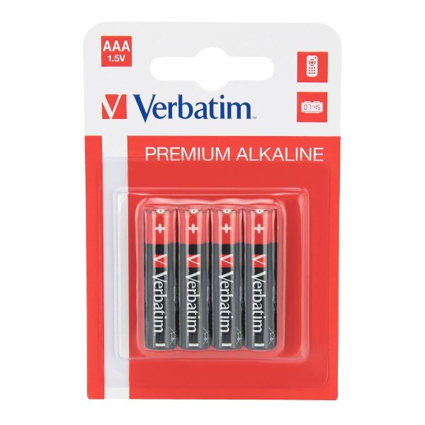 Verbatim AAA-Alkalibatterien, Einwegbatterie, Alkali, 1,5 V, 4 Stück(e), Mehrfarbig, 11 g