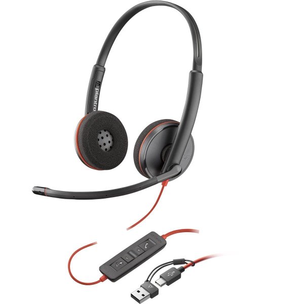 HP POLY Blackwire 3220 USB-C Stereo-Headset + USB-C/A-Adapter, Kabelgebunden, Business/Everyday, 119 g, Kopfhörer, Schwarz