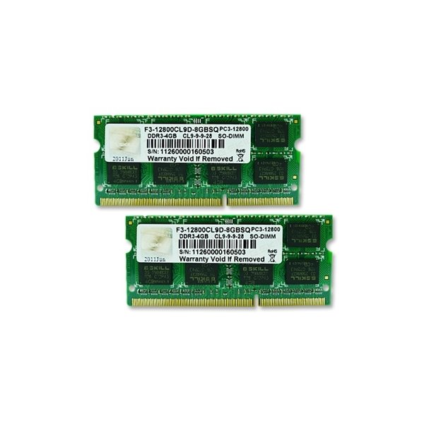 G.Skill 8GB DDR3-1600 SQ, 8 GB, 2 x 4 GB, DDR3, 1600 MHz, 204-pin SO-DIMM