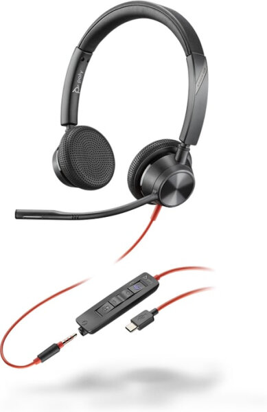 HP POLY Blackwire 3325 USB-C Stereo-Headset, zertifiziert für Microsoft Teams, + 3,5-mm-Stecker + USB-C/A-Adapter, Kabelgebunden, Büro/Callcenter, 131 g, Kopfhörer, Schwarz