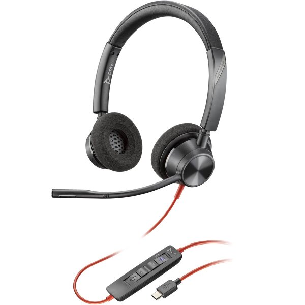 HP POLY Blackwire 3320 USB-C Stereo-Headset, für Microsoft Teams zertifiziert, + USB-C/A-Adapter, Kabelgebunden, 20 - 20000 Hz, Kopfhörer, Schwarz