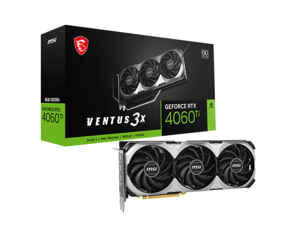 MSI VENTUS GeForce RTX 4060 Ti 3X E 8G OC, GeForce RTX 4060 Ti, 8 GB, GDDR6, 128 Bit, 7680 x 4320 Pixel, PCI Express 4.0