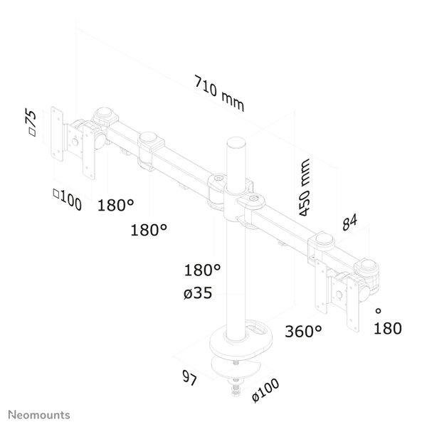 Neomounts Monitor-Tischhalterung, Durchgeschraubt, 8 kg, 25,4 cm (10"), 68,6 cm (27"), 100 x 100 mm, Schwarz